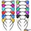 Headbands 12 Pcs Sequin Cat Ears Headband Shiny Ear Hair Hoops Cute Bling Kitty Hairband Accessories For Girls Women D Drop Delivery J Dhnwc