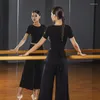 Vêtements de scène arrivées pantalons de danse latine pour femmes Costume jambe large noir salle de bal/tango pratique pantalons longs SL3295