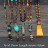 Chaînes unisexe fait à la main népal bouddhiste Mala bois perles pendentif collier Boho Hippie Style ethnique Long hommes femmes bijoux cadeaux