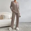 Vêtements de nuit pour femmes Automne Hiver Femmes Pyjamas V Cou Pull Pantalon 2 Pièces Ensembles Confortable Couleur Unie Sexy Casual Tempérament De Mode