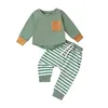 Clothing Sets Born Toddler Girl Boys Fall Outfits Contrast Color Pocket Long Sleeve T-Shirts Stripe Pants Set 0-4Years