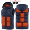 Herenvesten Verwarmde jas Heren USB Warme kleding Winter 11 Zone Verwarmde dames Mouwloze jassen Outdoor Elektrisch verwarmingsvest met capuchon 231116