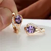 Boucles d'oreilles multicolores en cristal, cœur d'amour violet ovale en Zircon, cerceau créatif couleur Champagne or pour femmes, bijoux