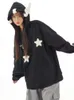 Pele feminina faux japonês kawaii asa com capuz solto moletom feminino outono mangas compridas zíper estrela cardigan casaco oversized y2k doce bonito 231116