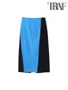 Skirts 2023 Summer Fashion Patchwork Women Skirt Zipper High Waisted Behind Vent Female Midi Long Elegant