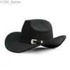 Chapeaux à larges bords Chapeaux de seau rétro simple bande de cuir parent-enfant femmes hommes/enfant enfant laine à large bord Cowboy Western chapeau Cowgirl casquette melon (54-57-61 cm YQ231116