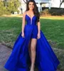 Prom Dresses Royal Blue Evening Gown Party Formal New Custom Plus Size Zipper Lace Up Sleeveless A Line Backless Spaghetti Satin