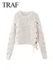 Women's Sweaters Fashion Bow Decorated Eight-Ply Braided Sweater Autumn Wrist Sleeve Hollow Round Neck Pullovers Y2K