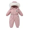 Pagliaccetti -30C Vestiti invernali per bambini Addensare tute calde per ragazza Ragazzo Giacche con cappuccio Tute da sci impermeabili Cappotti per bambini Capispalla 221117 Dh2Rz