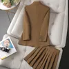 Vestido de duas peças estilo coreano Autumn Formal Ladies Khaki Blazer Feminino Feminino Combinema Com sets Trabalho Use Escritório Uniforme Jack de saia de tamanho grande