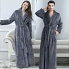 Vêtements de nuit pour hommes Hommes Hiver Extra Long Tricoté Gaufre Flanelle Corail Polaire Peignoir Homme Manches Longues Kimono Robe De Bain Femmes Dressing Chaud