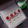 Studörhängen Myanmar 925 Silve Natural Ruby Gemstone Earring Kvinnor Fina smycken 6x8mm