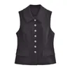 Kvinnors västar lyxiga juvelknapp Vest Kvinnor Prom Lapel ärmlösa monterade rockar Black Party Front Flaps Wrap Tank Tops Pendlare