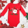 Macacão meu primeiro natal nascido bebê bodysuits roupas corda criança menina vermelho longo curto macacão presente 231115