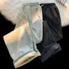 Erkek Kot Kış Kış Yüksek Sokak Polar Bol Erkekler Moda Retro Sıkıntılı Düz ​​Rahat Erkek Kalın Sıcak Peluş Denim Pantolon