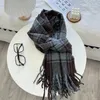 Scarves Checked Warm Winter Scarf Imitate Cashmere Shawl Lady Wrap Tassel Knitted For Women