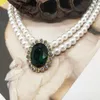 Kedjor klassiska grönt strasspärlhalsband örhängen för kvinnor dam vintage lyx smycken bröllop fest hänge krage chokers