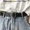 Bälten Korean 2023 Belt Square Matte Silver Solid Buckle Black midjeband Kvinnors mode