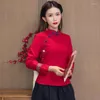 Etniska kläder 2023 Kinesisk stil Kvinnor Qipao toppar National Hanfu Blus Elegant Retro Zen China Traditionell skjorta Tang Suit Loose Loose