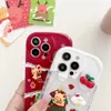 Luxushüllen Koreanischer süßer 3D-Cartoon-Weihnachtsbär-Baum-Wellenrand-Fall für iPhone 15 14 13 12 Pro Max 11 15plus Schöner Elch stoßfester Softcover