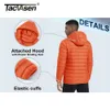 Herenjassen TACVASEN Lichtgewicht puffer Heren gewatteerd polyester nylon jack Ripstop Sneldrogend Down geïsoleerde windjack met capuchon 231116