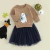 Kleidungssets Kleinkind Mädchen S 2-teiliges Outfit Langarm-Sweatshirt mit Blumengeist-Print und Tüllrock-Set