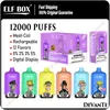 Puff 12K Authentique Elf Box Digital 12000 Puffs Jetable Vape Box Rechargeable E Cigarettes Mesh avec affichage Cartouches pré-remplies de 25 ml Vaporisateurs