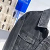 Pássaro família elemento masculino 2023 outono nova jaqueta jeans moda dos desenhos animados bordado casaco cinza escuro marca na moda