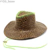 Breda brimhattar hink hattar sommar leopard tryck cowboy hatt för kvinnor retro bowler fedora kvinnlig kände bred brim jazz cap four säsonger cowgirl sombrero yq231116