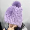 Berets inverno roxo real rex chapéu de pele para mulheres meninas chapéus artesanais com earflap pompom bola