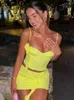 Sukienki robocze Seksowne urocze, żółte uprawy top midi spódnica 2 sztuki kobiety 2023 Summer Fashion Holiday Party Bighclub Y2K Streetwear