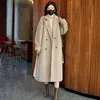 Femmes fourrure Faux Tweed revers épaissi chaud manteau femme 2023 hiver coréen double boutonnage tempérament ample couleur unie décontracté long 231115
