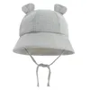 Berets Tie Rope Soft Cotton Bonnet Baby Sun Hat With Ears Solid Color Boys Girls Bucket Summer Kids Toddler Beanies Cap