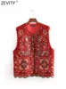 Kvinnors västar zevity kvinnor vintage paljetter blomma broderi väst jacka damer nationell stil lapptäcke casual sammet waistcoat topps ct2978 231115