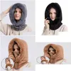 Beanie/Skull Caps Winter Cap With Mask Set Hooded For Women Warm Knitted Cashmere Outdoor Ski Windproof Hat Thick Plush Fluffy News Br Dh1Ob