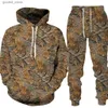 Survêtements pour hommes Hiver Automne Camouflage Feuilles 3D Sweats à capuche Femmes Homme Survêtement Outdoor Hommes Vêtements Costumes Sweat à capuche surdimensionné Pantalon Set Q231117