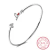 Bangle Original 925 Pure Silver Love Letter Red Heart Shape Pulseiras de Prata Fit For Women Girl Gift of