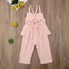 Calças da criança crianças bebê menina babado macacão cor sólida bodysuit roupa de verão