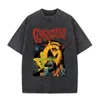 Men's T Shirts Anime Horror Movies Printed T-shirt Men Retro Washed Distressed Cotton T-shirts Harajuku Gothic Streetwear Hip Hop Shirt
