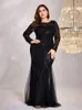 Party Dresses Lucyinlove Plus Size Elegant Long SemeVes Sequin Evening For Women Mermaid Formella brudtärna Maxi Prom Dress Gown