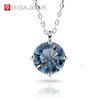 GIGEWE 2Ct White 9K/14K/ 8Mm Round Cut Blue Color Moissanite Necklace , Gold Necklace,Mother's Day Gift