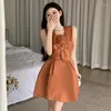 Casual Dresses Ezgaga Elegant Women Flowers Sleeveless Off Shoulder V Neck French Style Sexy Dress Vintage Party Ladies Temperament