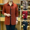 Women's Jackets Women Coat Stylish Middle-aged Cardigan Jacket Loose Fit Turn-down Collar Solid For Mothers Mother