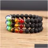 Bedelarmbanden Sier Goud Kleur 8Mm Vulkaan Lavasteen Armband Diy Essentiële Olie Diffuser Yoga Strand Sieraden Drop Delivery Sieraden B Dhxkc