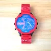 Zegarstka na rękę markę Dual Time Display zegarki biznesowe dla mężczyzn Red Steel Strep Sport Quartz Chronograph Wristwatch 7370 Relogio Masculino