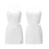Рабочие платья Puloru, вязаный крючком с белым цветком, комплекты из 2 предметов, женская сексуальная клубная одежда, наряды, корсеты-комбинации с перекрестной завязкой на спине, укороченные топы, мини