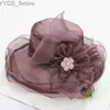 Wide Brim Hats Bucket Hats Organza Summer Hat Women Kentucky Derby Wide Brim Sun Hat Wedding Church Sea Beach Hats For Women Floppy Ladies Fedora Cap YQ231116