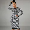 Vestidos casuais básicos houndstooth impressão mulheres manga longa midi vestido oco out bodycon sexy streetwear outono inverno clube elegante magro 231116