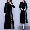 Etnische kleding 2023 Chinese vintage fluwelen verbeterde lange cheongsam mode plus size qipao jurk mouw slanke dames dagelijks elegant s852