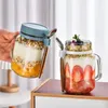 Opslag Flessen 2 Sets Roestvrij Lepels Verzegelde Glazen Beker Voedsel Jar Cups Houten Keuken Graan Staal Overnight Oats Potten